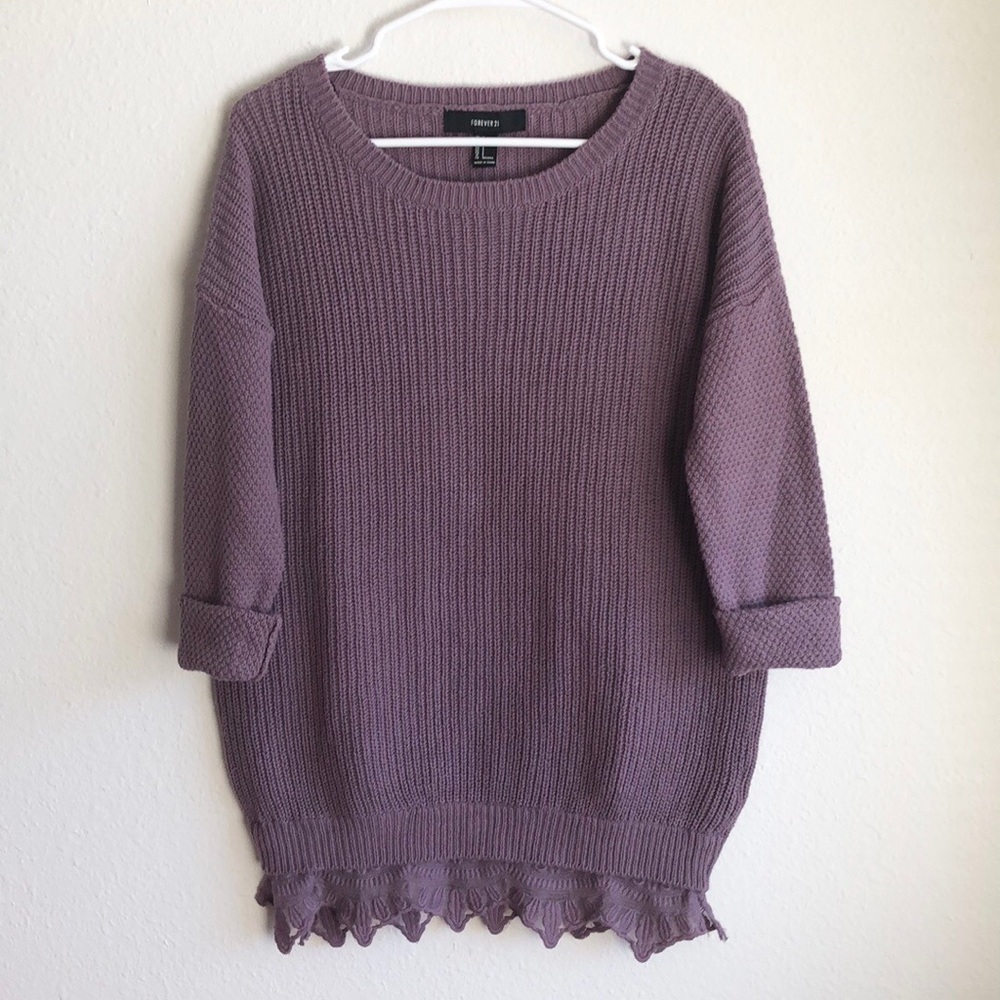 Forever 21 Knitted Tunic Sweater with Lace Purple